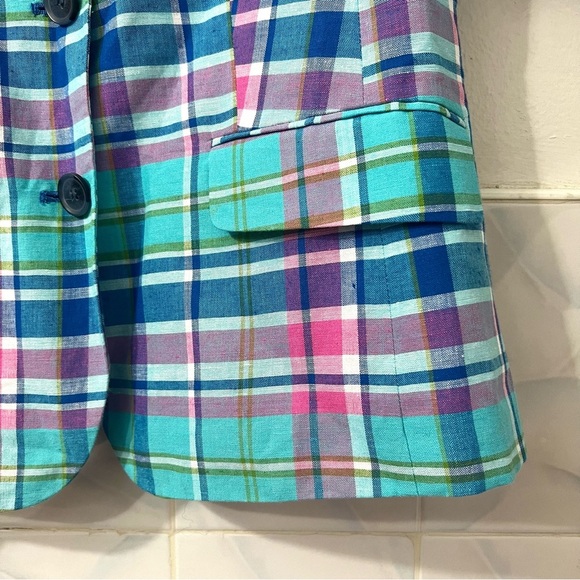 Talbots 6 Linen Blend Blazer Jacket Plaid Classic Feminine Preppy Old Money - Picture 5 of 12